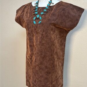 Brown Women's backless dress, suede like